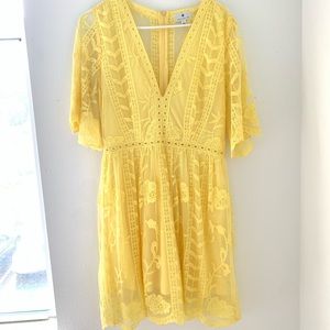 Yellow Lace Socialite Short Sleeve Dress